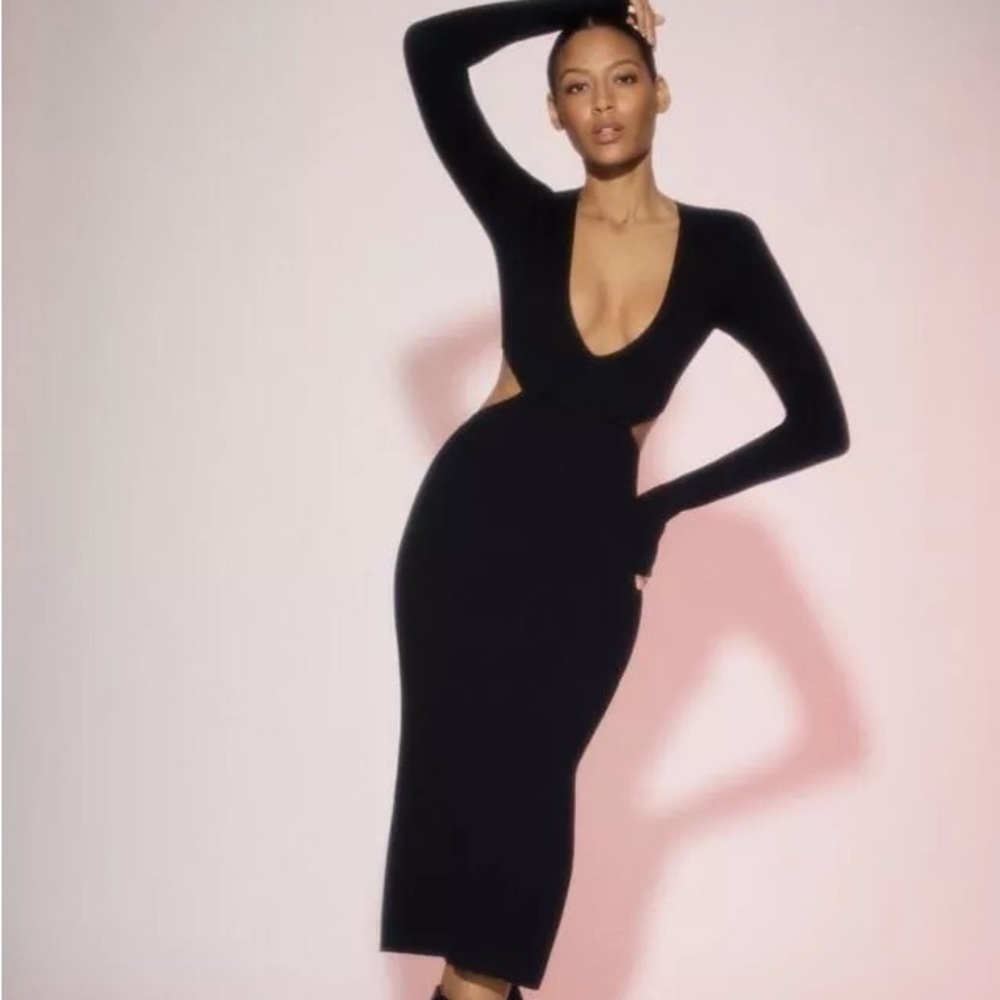 Long Sleeve Black Cut Out Dress